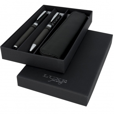 Logo trade promotional giveaways image of: Carbon duo pen gift set with pouch
