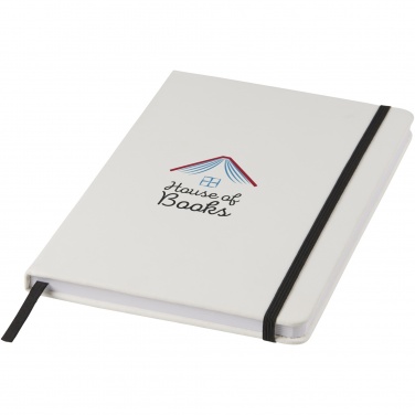 Logo trade promotional giveaways image of: Spectrum A5 white notebook with coloured strap