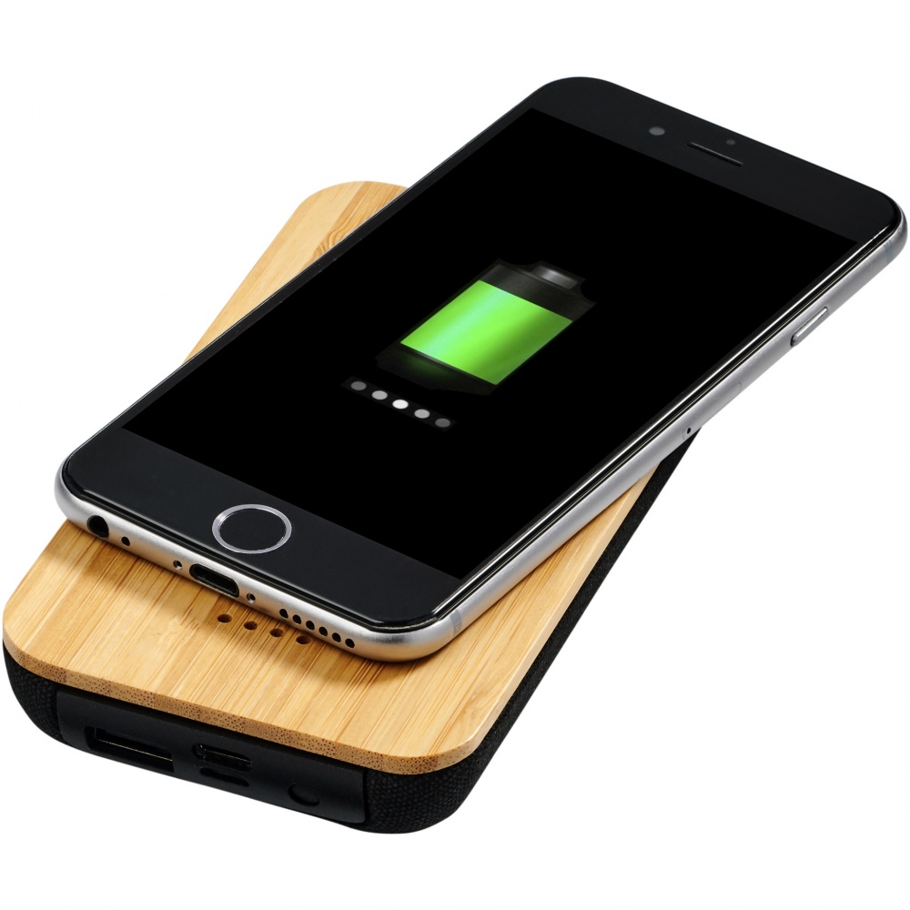 Logo trade business gifts image of: Future 6000 mAh bamboo/fabric wireless power bank