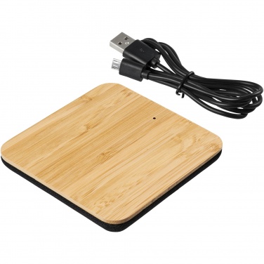 Logo trade promotional giveaways image of: Leaf 5W bamboo and fabric wireless charging pad