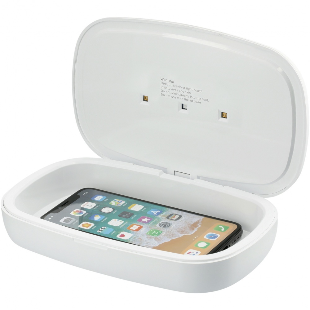 Logotrade promotional merchandise image of: Capsule UV smartphone sanitizer with 5W wireless charging pad