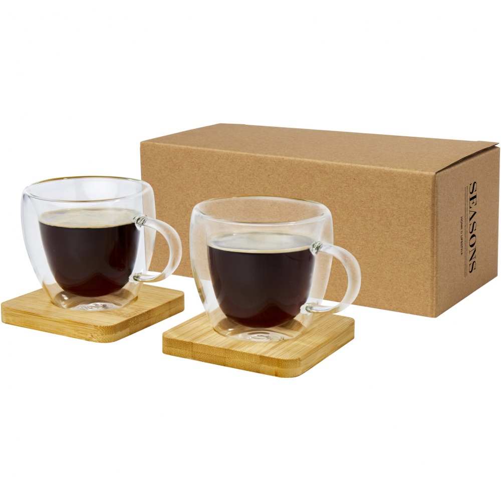Logo trade promotional product photo of: Manti 2-piece 100 ml double-wall glass cup with bamboo coaster 