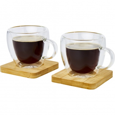 Logotrade advertising products photo of: Manti 2-piece 100 ml double-wall glass cup with bamboo coaster 
