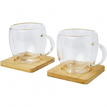 Logotrade promotional items photo of: Manti 2-piece 250 ml double-wall glass cup with bamboo coaster 