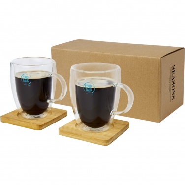 Logo trade promotional gifts image of: Manti 2-piece 350 ml double-wall glass cup with bamboo coaster 
