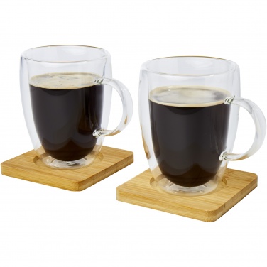Logo trade advertising products image of: Manti 2-piece 350 ml double-wall glass cup with bamboo coaster 