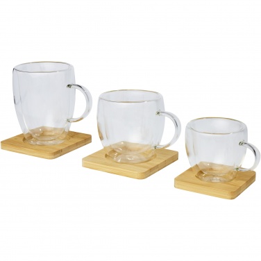 Logotrade promotional products photo of: Manti 2-piece 350 ml double-wall glass cup with bamboo coaster 
