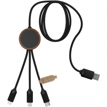 Logo trade business gift photo of: SCX.design C36 3-in-1 rPET light-up logo extended charging cable with round bamboo casing