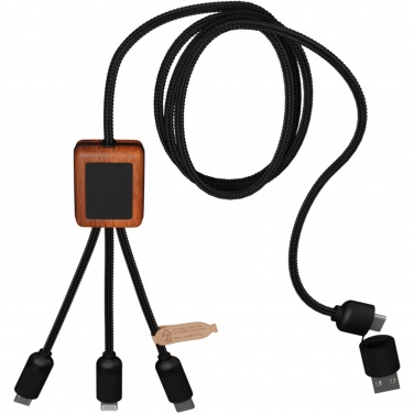 Logo trade business gift photo of: SCX.design C38 5-in-1 rPET light-up logo charging cable with squared wooden casing