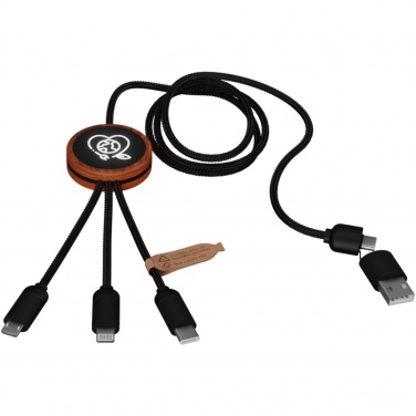 Logotrade promotional item picture of: SCX.design C37 5-in-1 rPET light-up logo charging cable with round wooden casing