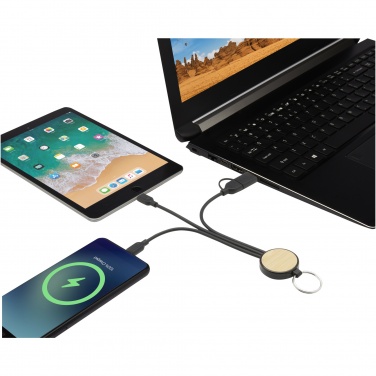 Logo trade corporate gifts picture of: Tecta 6-in-1 recycled plastic/bamboo charging cable with keyring