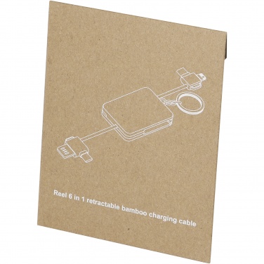 Logo trade promotional items picture of: Reel 6-in-1 retractable bamboo key ring charging cable