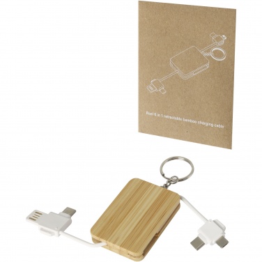 Logo trade promotional gifts image of: Reel 6-in-1 retractable bamboo key ring charging cable