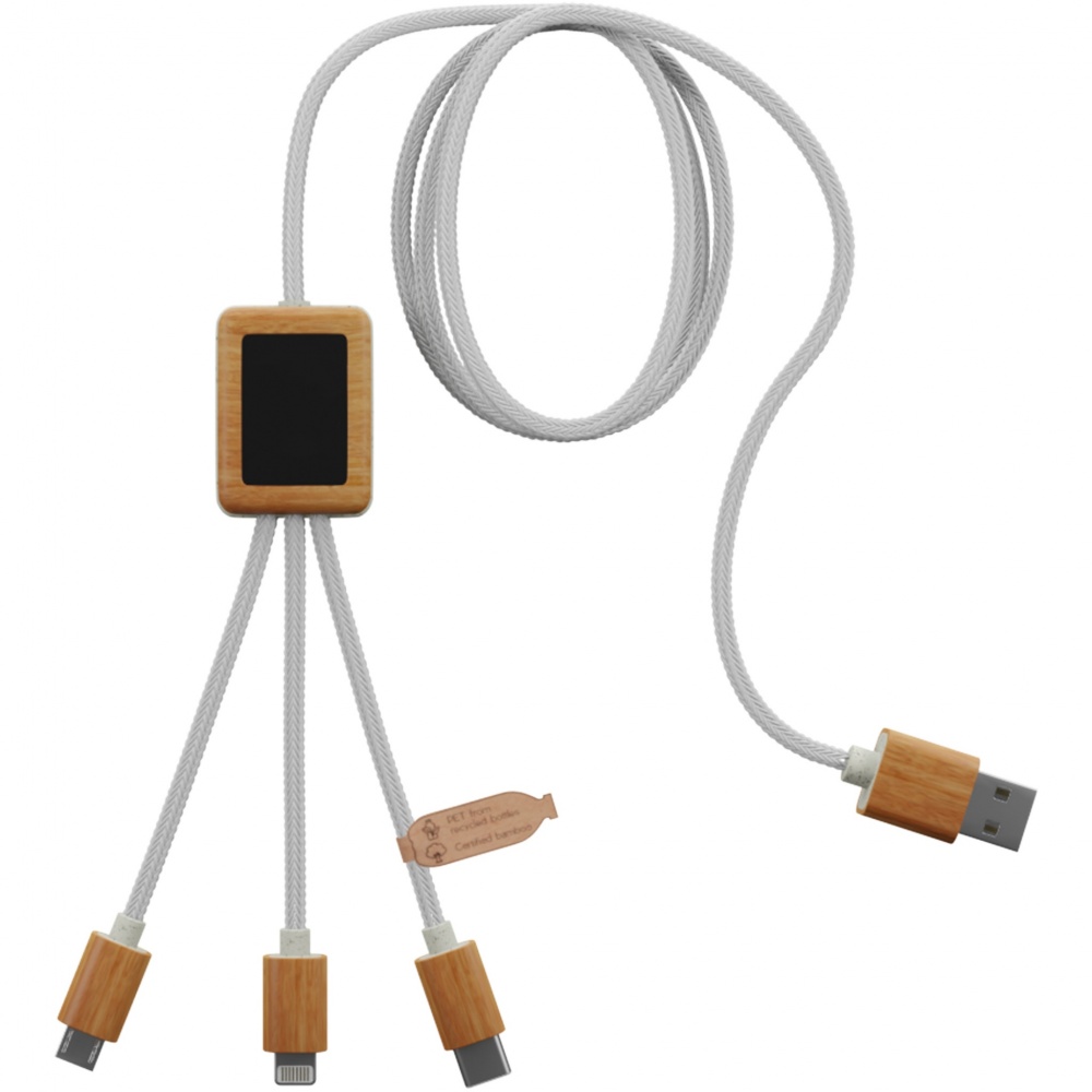 Logo trade corporate gifts picture of: SCX.design C39 3-in-1 rPET light-up logo charging cable with squared bamboo casing