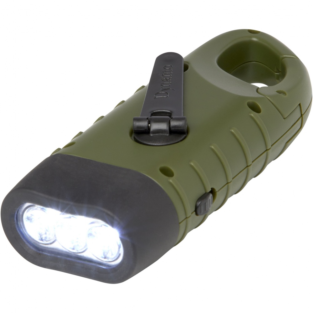 Logotrade corporate gift picture of: Helios recycled plastic solar dynamo flashlight with carabiner