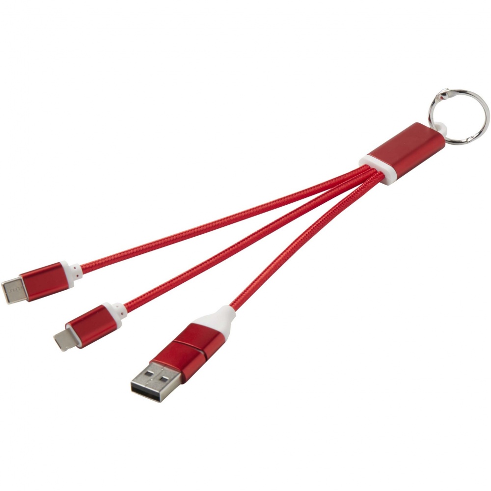 Logo trade promotional product photo of: Metal 4-in-1 recycled aluminium charging cable with keychain