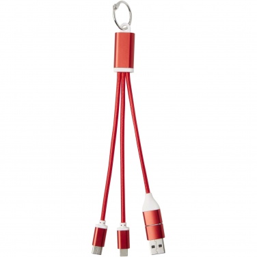 Logo trade promotional giveaways image of: Metal 4-in-1 recycled aluminium charging cable with keychain