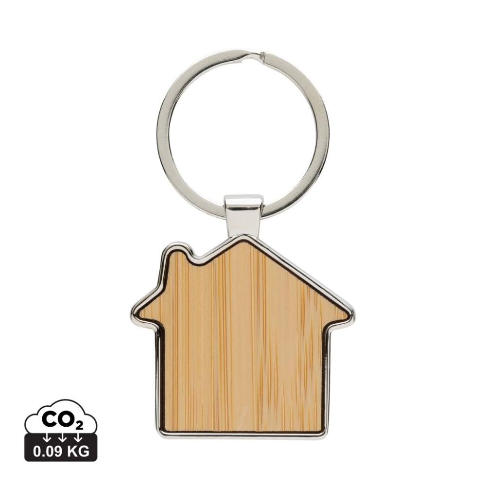 Logotrade promotional item image of: RCS recycled zinc alloy house keychain with bamboo