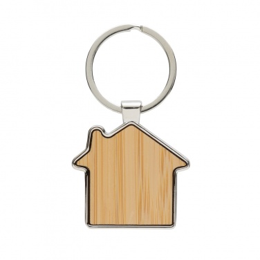 Logo trade promotional merchandise picture of: RCS recycled zinc alloy house keychain with bamboo