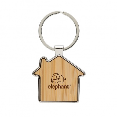 Logo trade promotional products image of: RCS recycled zinc alloy house keychain with bamboo