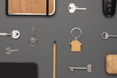 Logotrade promotional product picture of: RCS recycled zinc alloy house keychain with bamboo