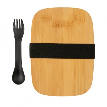 Logo trade promotional giveaways picture of: Stainless steel lunchbox with bamboo lid and spork
