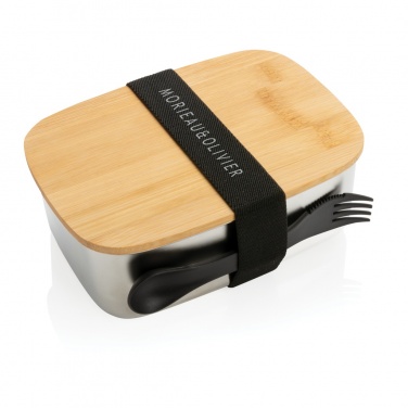 Logotrade business gift image of: Stainless steel lunchbox with bamboo lid and spork