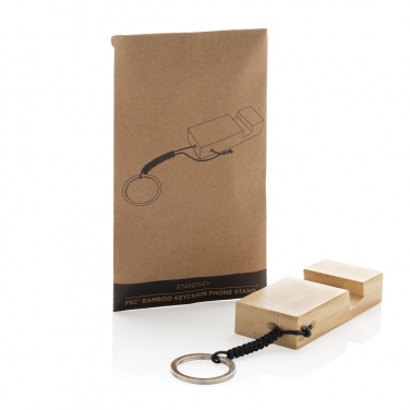Logotrade advertising product picture of: Standkey bamboo keychain phone stand