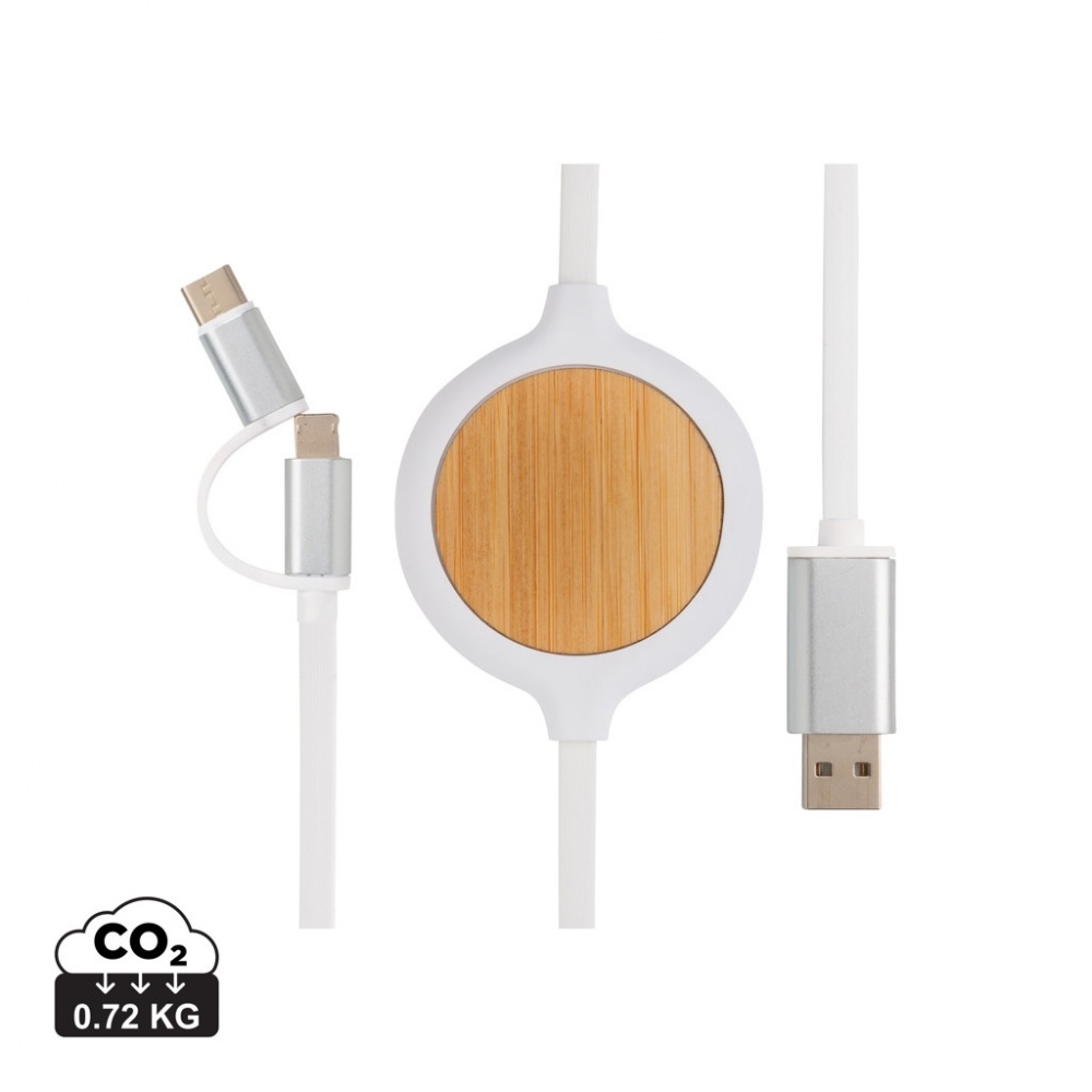 Logo trade promotional merchandise photo of: 3-in-1 cable with 5W bamboo wireless charger
