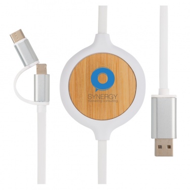 Logotrade advertising product picture of: 3-in-1 cable with 5W bamboo wireless charger