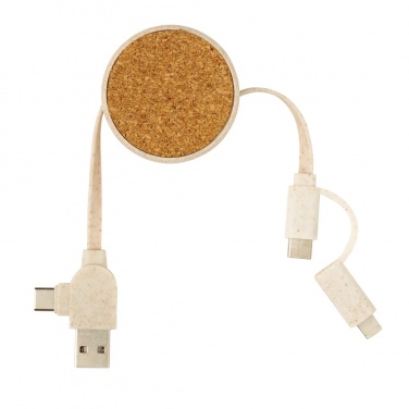 Logo trade advertising products image of: Cork and Wheat 6-in-1 retractable cable