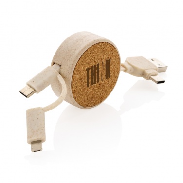 Logo trade promotional giveaways picture of: Cork and Wheat 6-in-1 retractable cable
