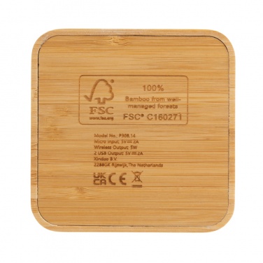 Logo trade promotional gift photo of: Bamboo 5W wireless charger with USB