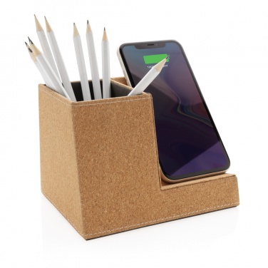 Logotrade promotional giveaway image of: Cork pen holder and 5W wireless charger