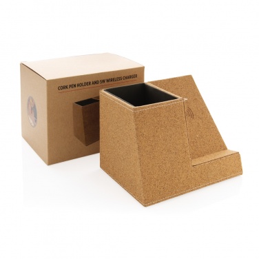 Logo trade promotional merchandise picture of: Cork pen holder and 5W wireless charger