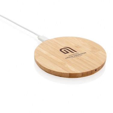 Logo trade promotional items image of: Bamboo 5W round wireless charger