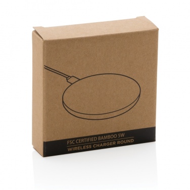 Logo trade promotional merchandise image of: Bamboo 5W round wireless charger