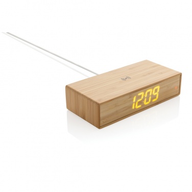 Logo trade promotional merchandise picture of: Bamboo alarm clock with 5W wireless charger