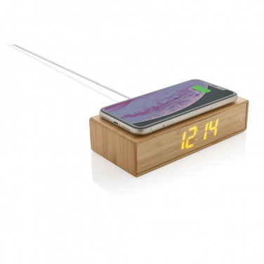 Logotrade advertising product picture of: Bamboo alarm clock with 5W wireless charger