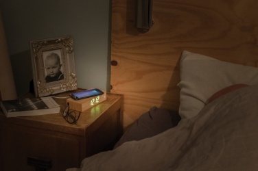 Logotrade corporate gifts photo of: Bamboo alarm clock with 5W wireless charger