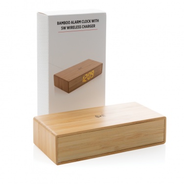 Logotrade promotional merchandise image of: Bamboo alarm clock with 5W wireless charger