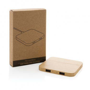 Logotrade promotional merchandise image of: Bamboo 10W wireless charger with USB