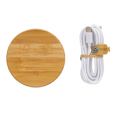 Logo trade corporate gifts picture of: Bamboo 15W wireless charger