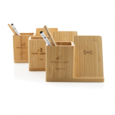 Logo trade promotional gifts image of: Calgary bamboo 10W wireless charger