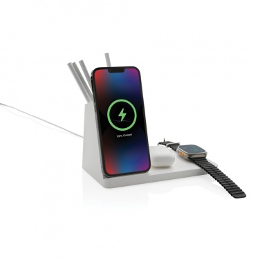 Logo trade promotional items picture of: Ontario recycled plastic & bamboo 3-in-1 wireless charger