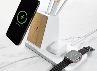 Logotrade promotional merchandise picture of: Ontario recycled plastic & bamboo 3-in-1 wireless charger