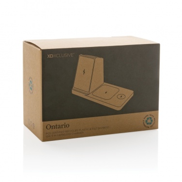 Logotrade promotional gift picture of: Ontario recycled plastic & bamboo 3-in-1 wireless charger
