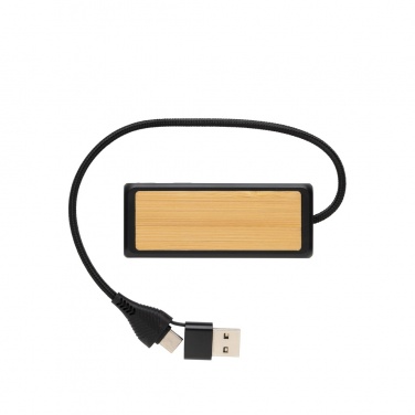 Logo trade promotional gift photo of: Link RCS recycled plastic and bamboo dual Input USB hub