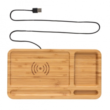 Logotrade promotional merchandise photo of: Bamboo desk organiser 5W wireless charger