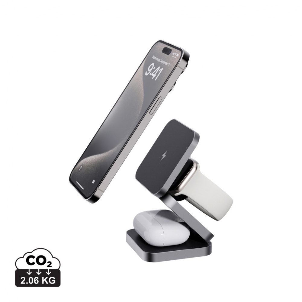 Logo trade promotional merchandise image of: Terra RCS recycled aluminum foldable 3 in 1 15W charger
